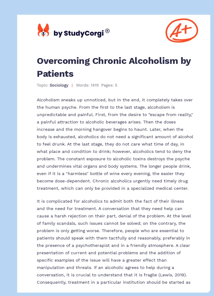 Overcoming Chronic Alcoholism by Patients. Page 1