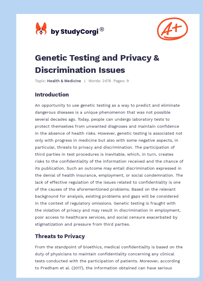 Genetic Testing and Privacy & Discrimination Issues. Page 1