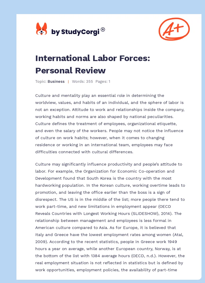 International Labor Forces: Personal Review. Page 1
