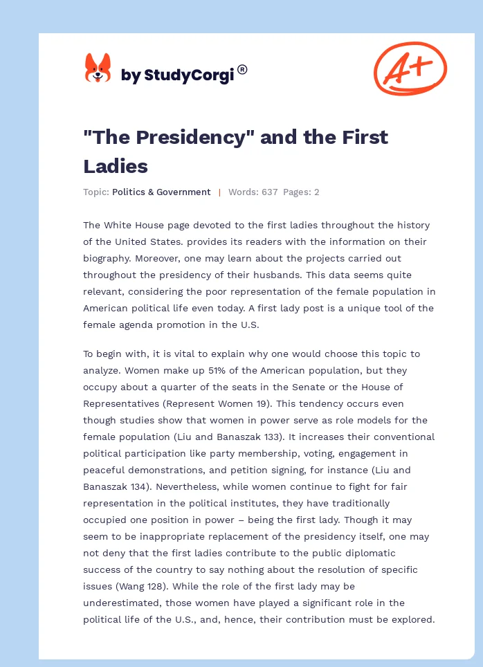 "The Presidency" and the First Ladies. Page 1