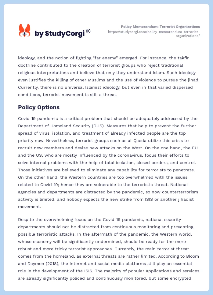 Policy Memorandum: Terrorist Organizations. Page 2