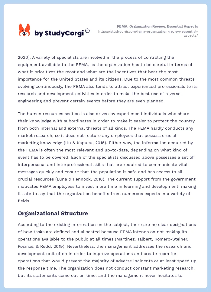 FEMA: Organization Review. Essential Aspects. Page 2