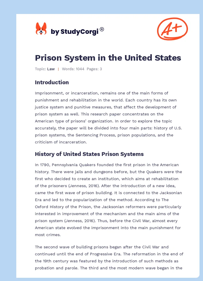 Prison System in the United States. Page 1