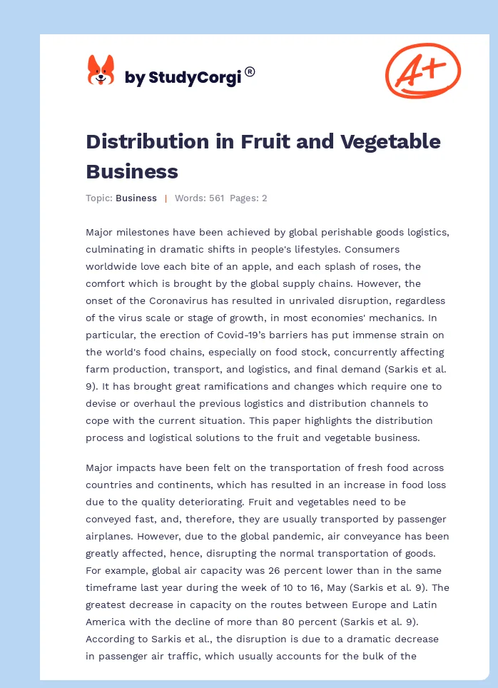 Distribution in Fruit and Vegetable Business. Page 1