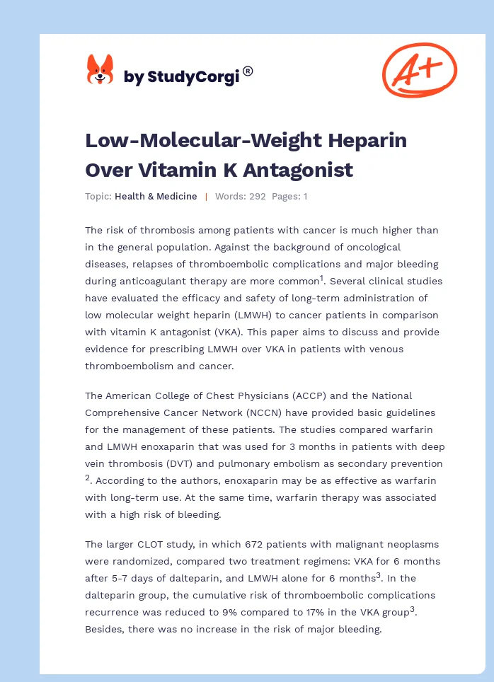 Low-Molecular-Weight Heparin Over Vitamin K Antagonist. Page 1