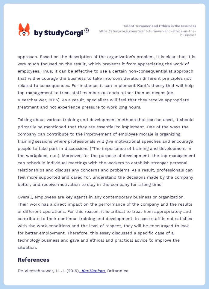 Talent Turnover and Ethics in the Business. Page 2