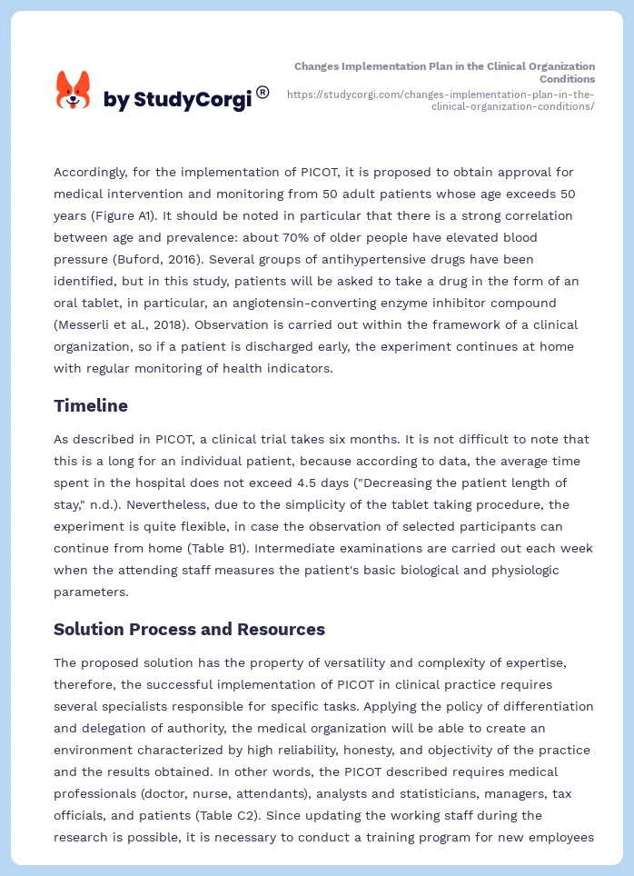 Changes Implementation Plan in the Clinical Organization Conditions. Page 2
