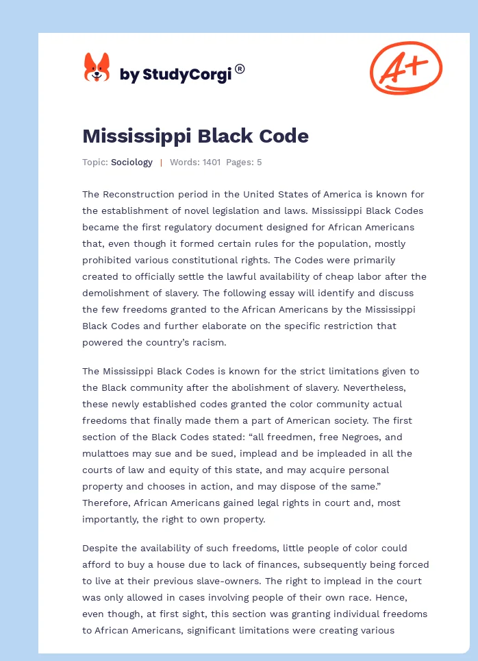 Mississippi Black Code. Page 1