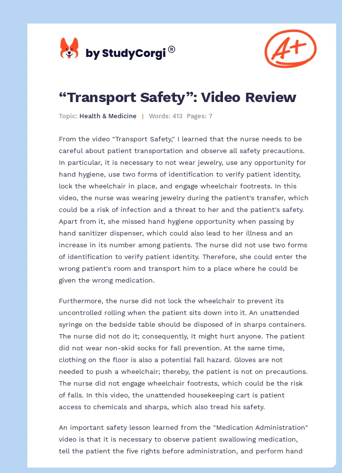 “Transport Safety”: Video Review. Page 1