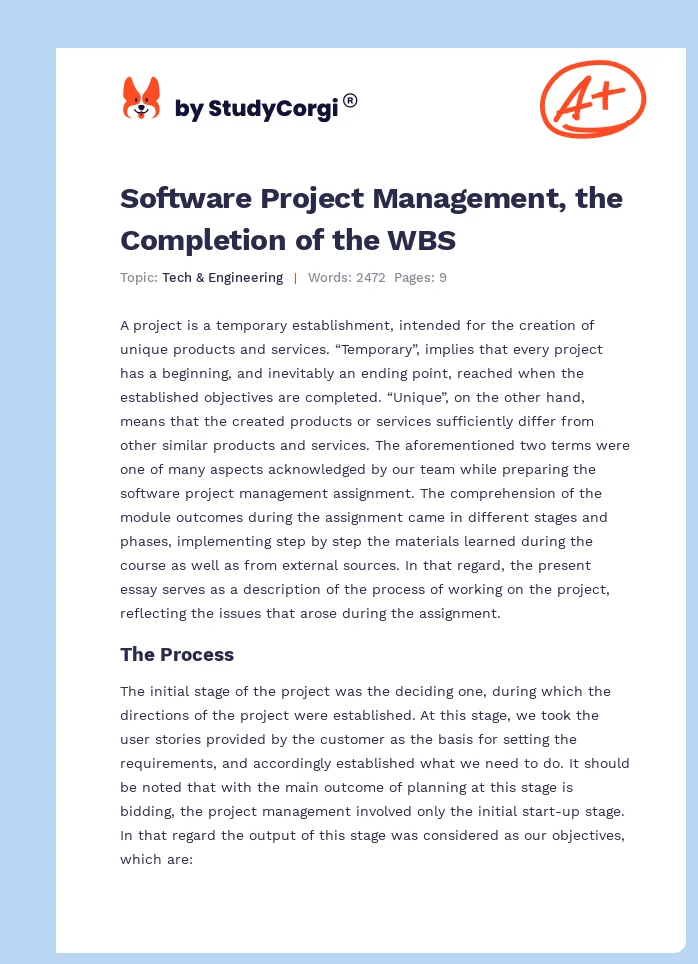Software Project Management, the Completion of the WBS. Page 1
