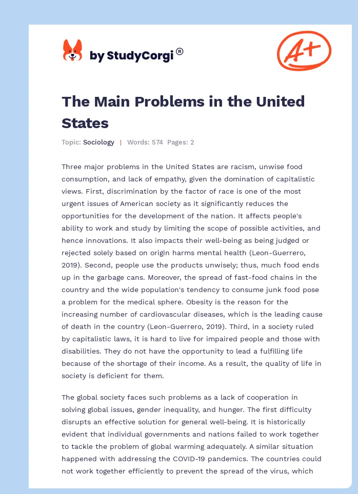 The Main Problems in the United States. Page 1