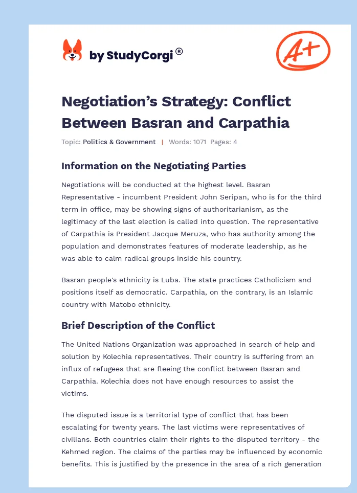 Negotiation’s Strategy: Conflict Between Basran and Carpathia. Page 1