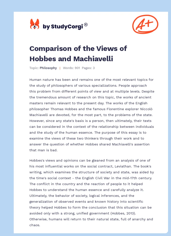 Comparison of the Views of Hobbes and Machiavelli. Page 1