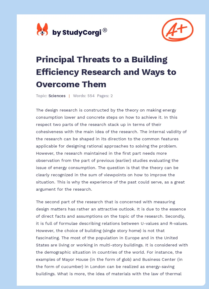 Principal Threats to a Building Efficiency Research and Ways to Overcome Them. Page 1