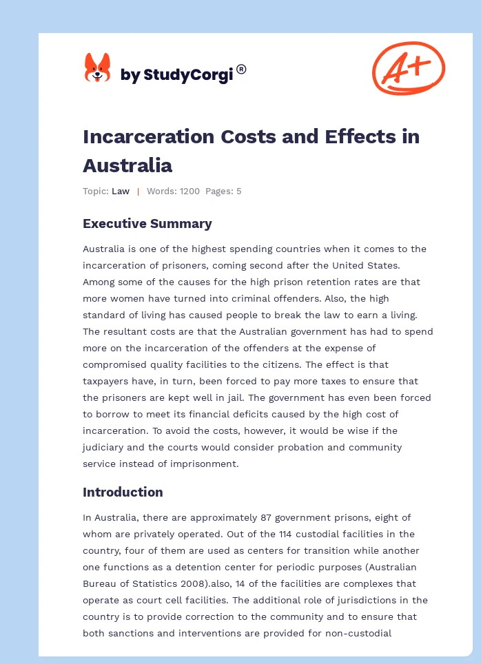 Incarceration Costs and Effects in Australia. Page 1