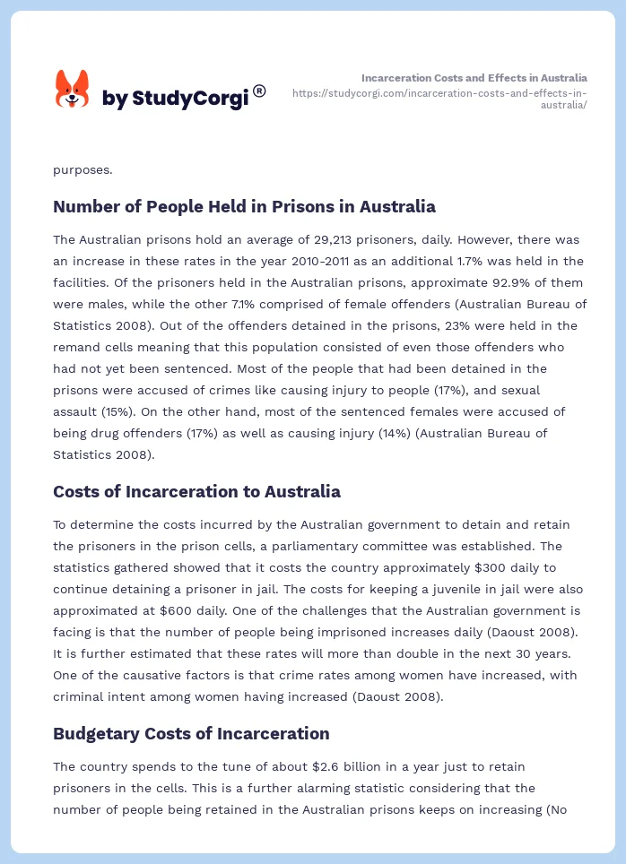 Incarceration Costs and Effects in Australia. Page 2