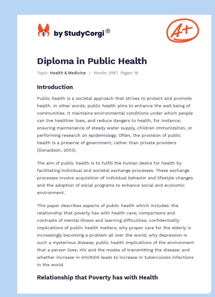 Diploma in Public Health. Page 1