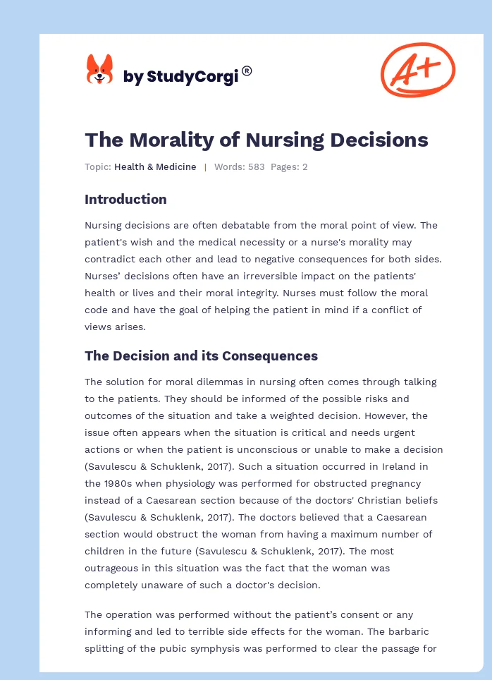 The Morality of Nursing Decisions. Page 1