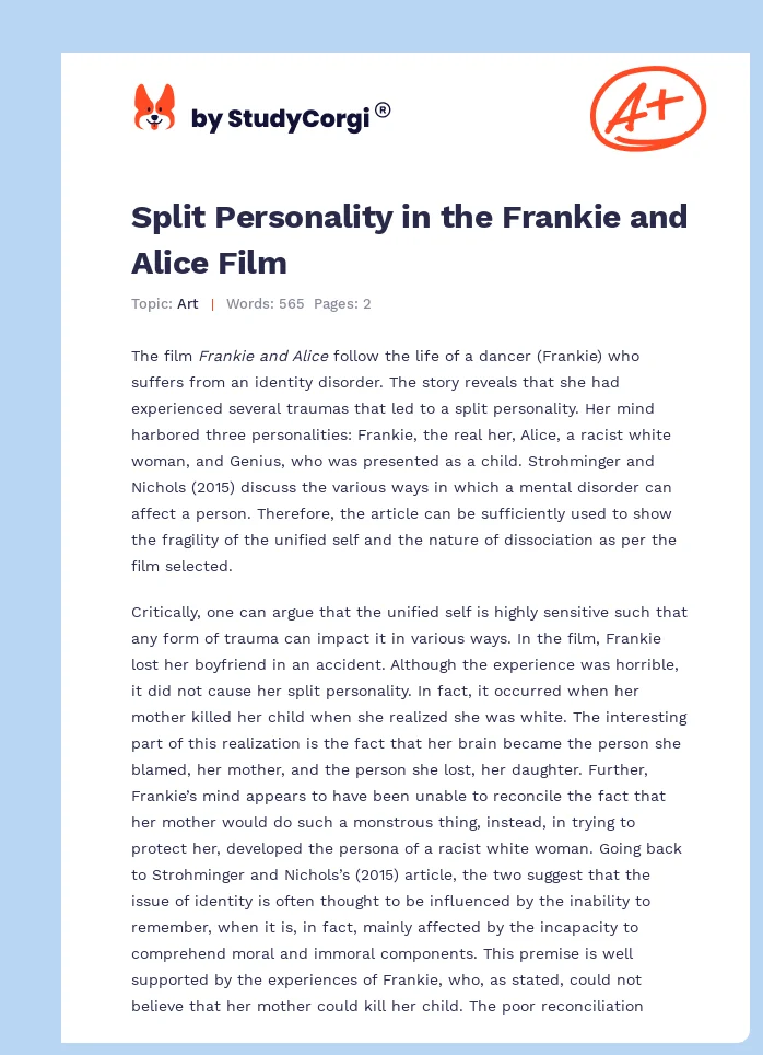 Split Personality in the Frankie and Alice Film. Page 1