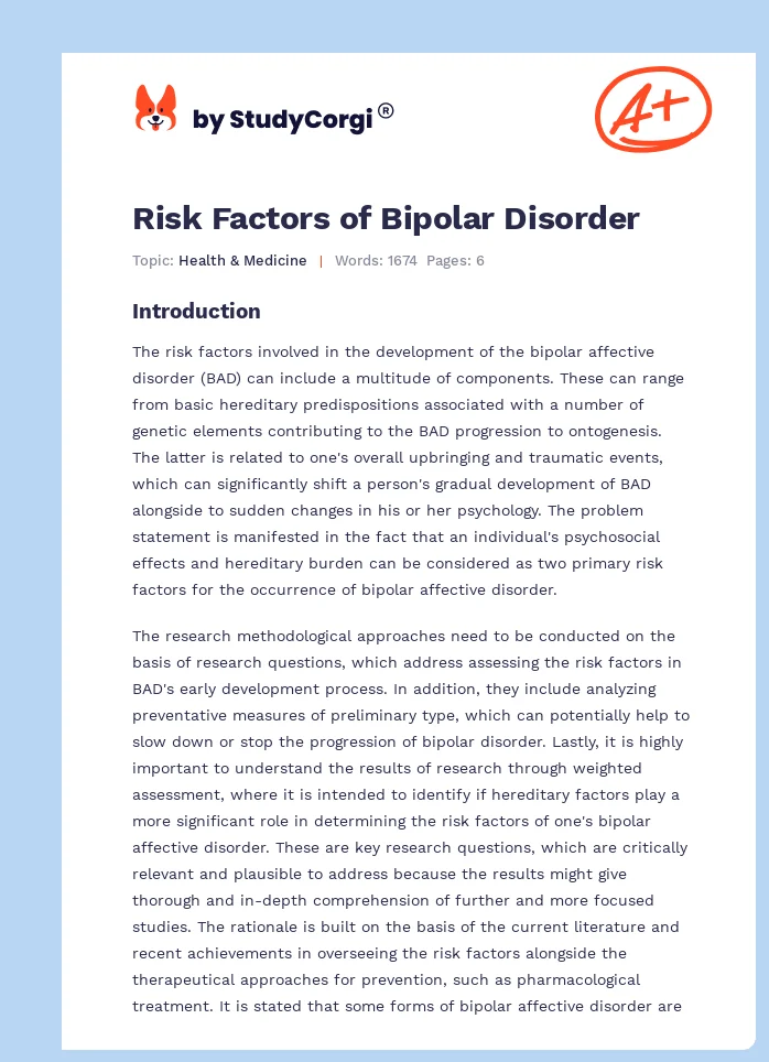 Risk Factors of Bipolar Disorder. Page 1