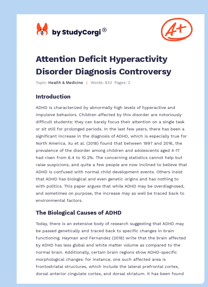 Attention Deficit Hyperactivity Disorder Diagnosis Controversy. Page 1