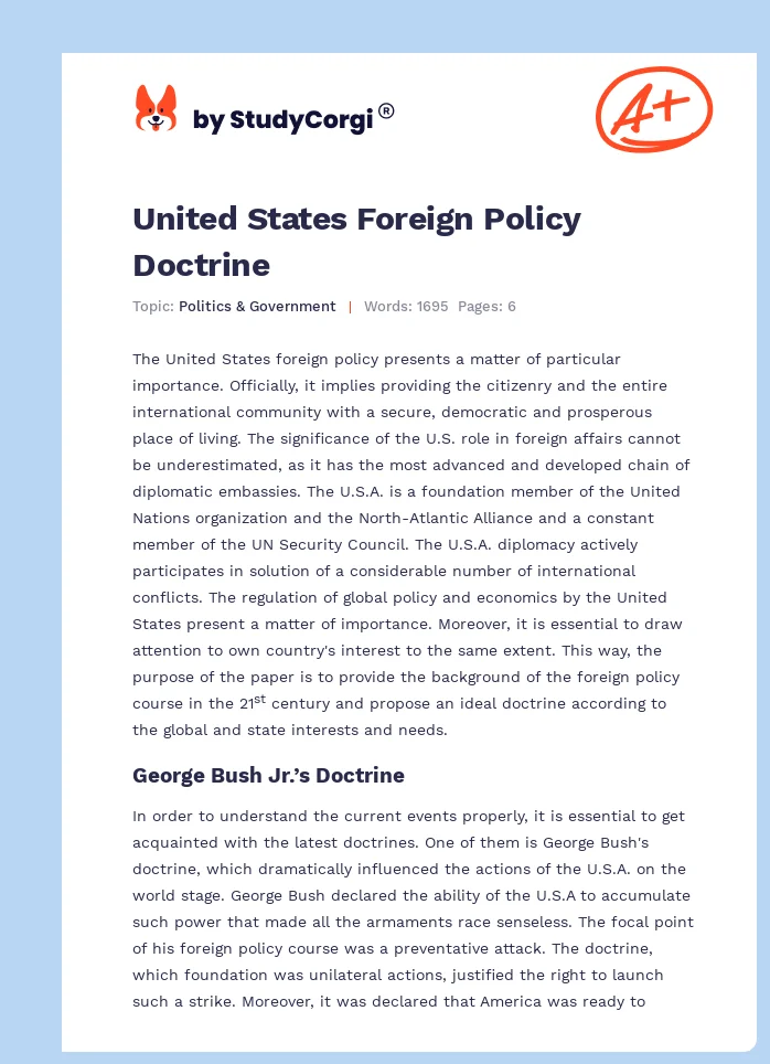 United States Foreign Policy Doctrine. Page 1
