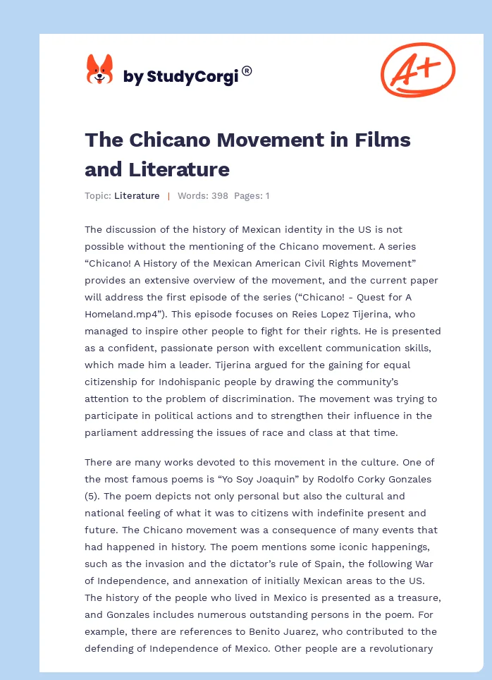 The Chicano Movement in Films and Literature. Page 1
