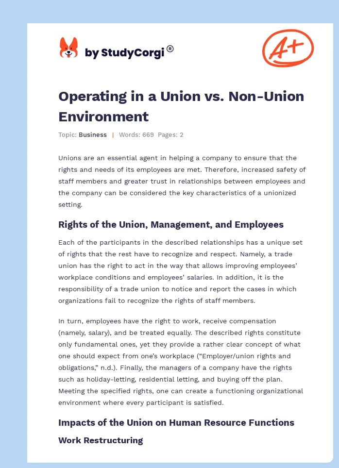 Operating in a Union vs. Non-Union Environment. Page 1