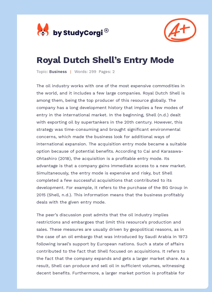 Royal Dutch Shell’s Entry Mode. Page 1