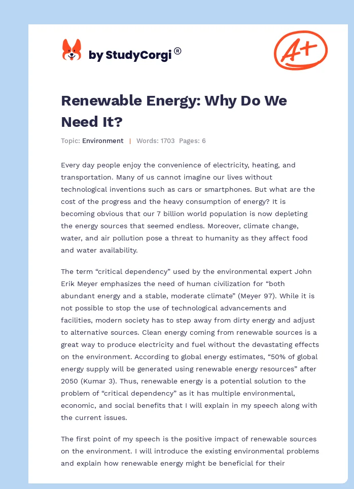 Renewable Energy: Why Do We Need It?. Page 1