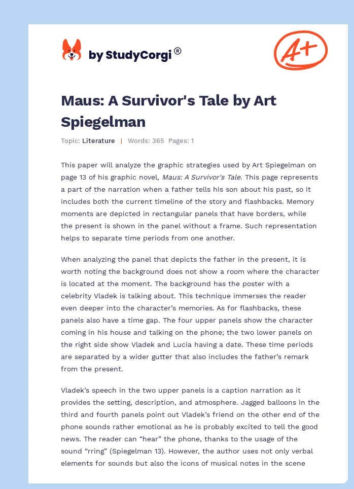 Maus: A Survivor's Tale by Art Spiegelman. Page 1