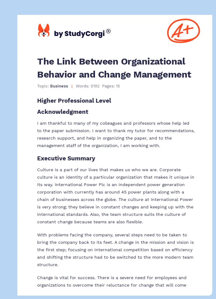 The Link Between Organizational Behavior and Change Management. Page 1