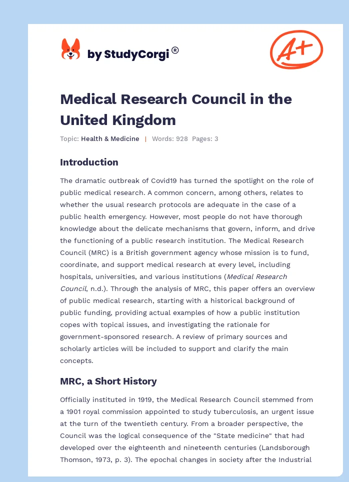 Medical Research Council in the United Kingdom. Page 1
