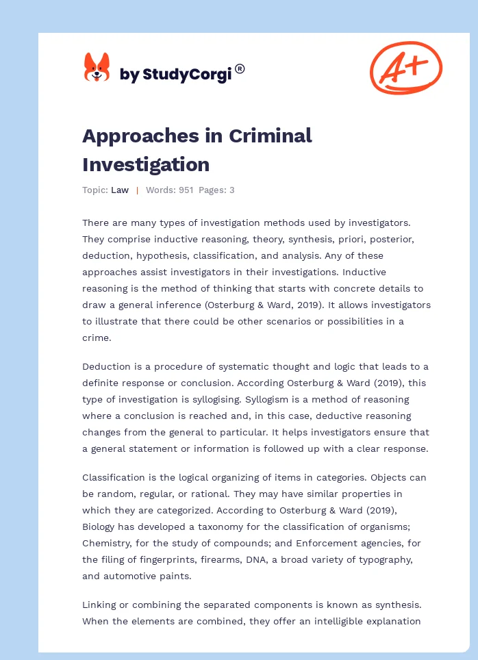Approaches in Criminal Investigation. Page 1