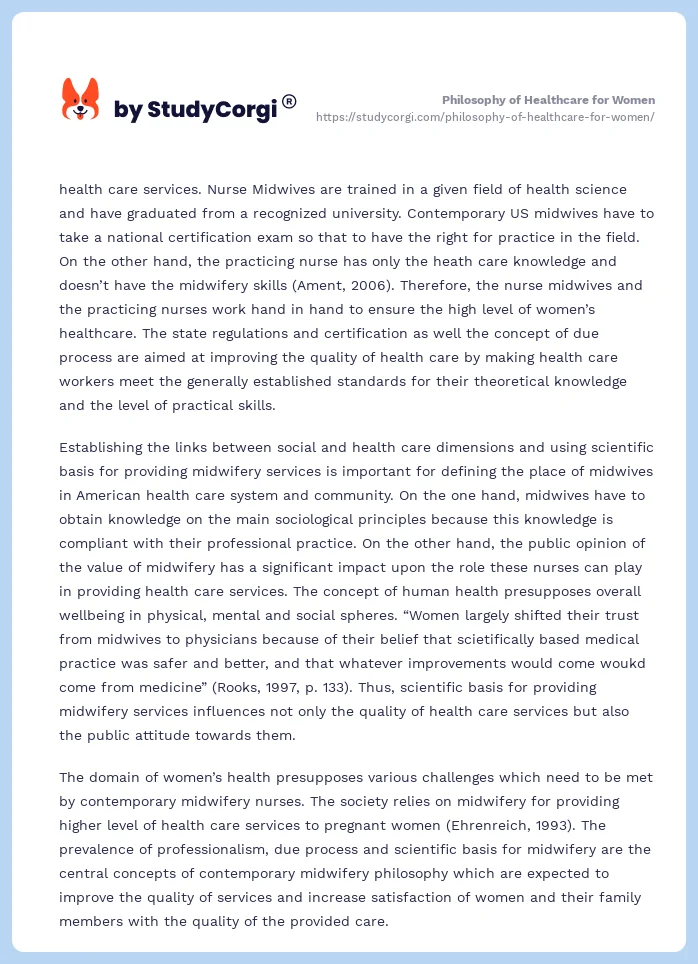 Philosophy of Healthcare for Women. Page 2