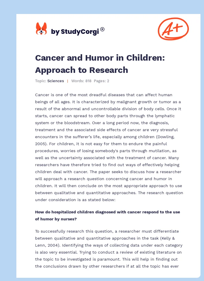 Cancer and Humor in Children: Approach to Research. Page 1