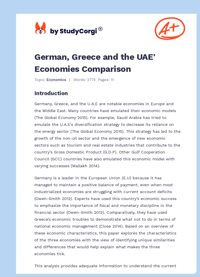 German, Greece and the UAE' Economies Comparison. Page 1