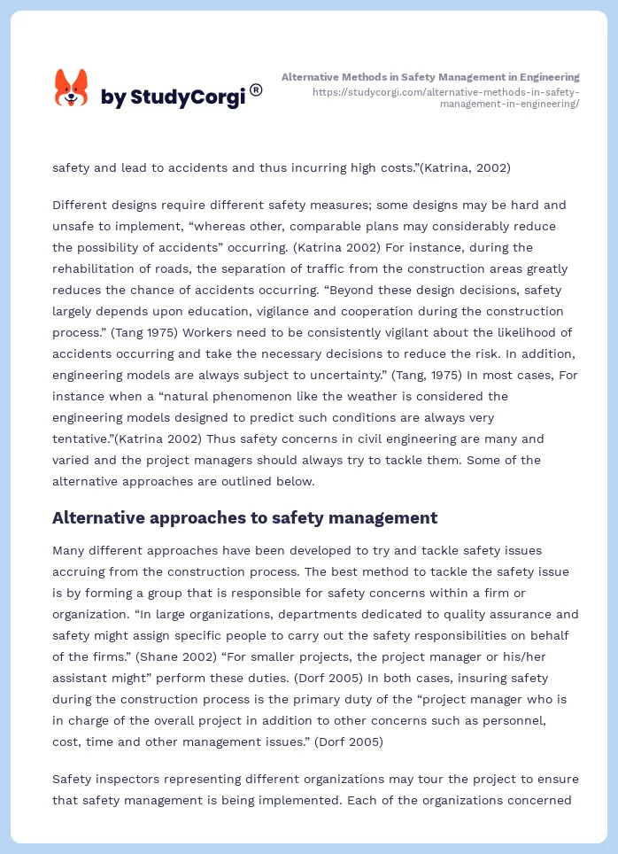 Alternative Methods in Safety Management in Engineering. Page 2
