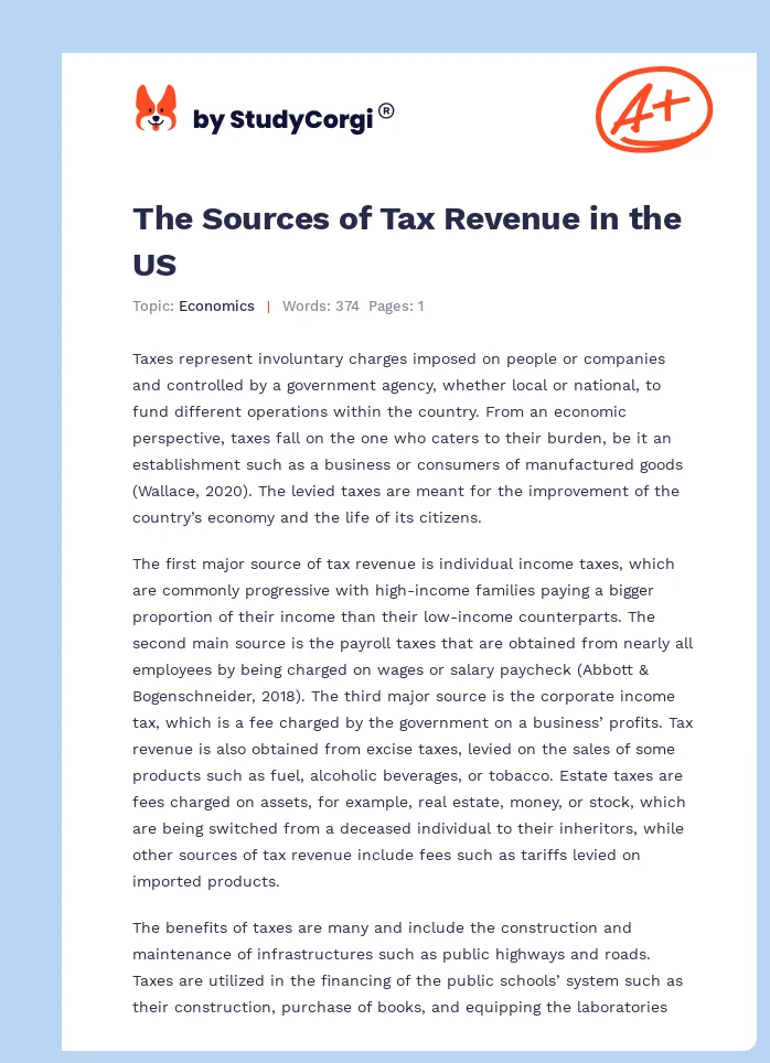 The Sources of Tax Revenue in the US. Page 1