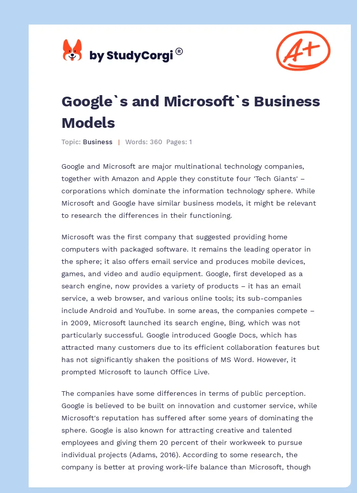Google`s and Microsoft`s Business Models. Page 1