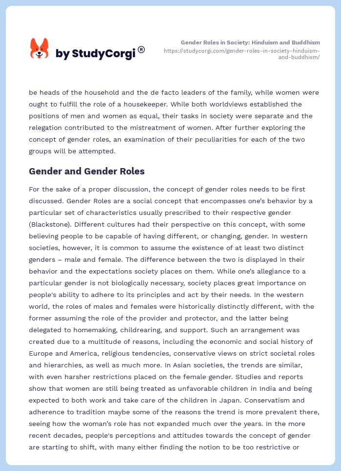 Gender Roles in Society: Hinduism and Buddhism. Page 2