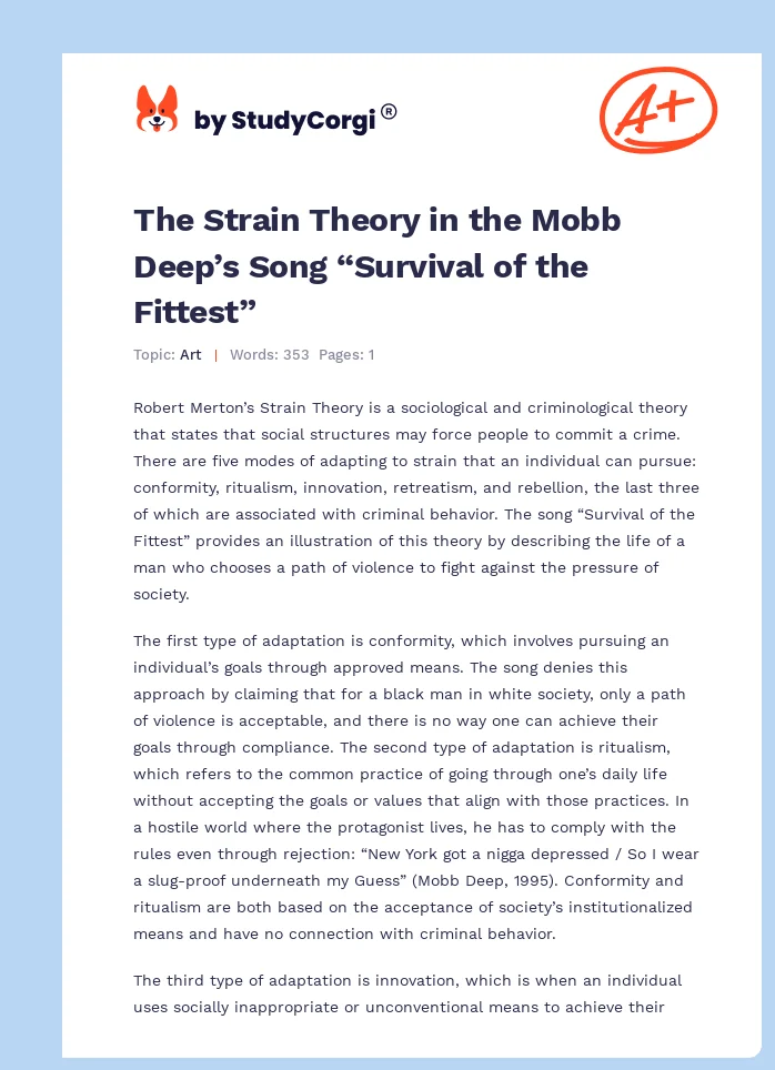 The Strain Theory in the Mobb Deep’s Song “Survival of the Fittest”. Page 1