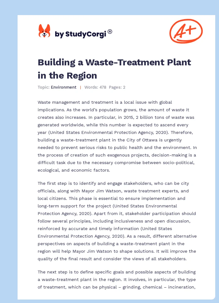 Building a Waste-Treatment Plant in the Region. Page 1
