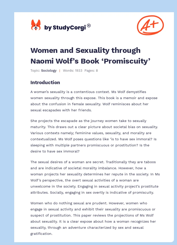 Women and Sexuality through Naomi Wolf’s Book ‘Promiscuity’. Page 1