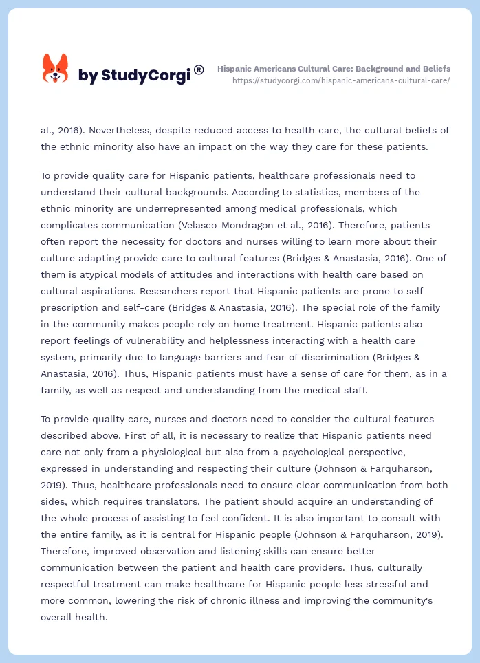 Hispanic Americans Cultural Care: Background and Beliefs. Page 2