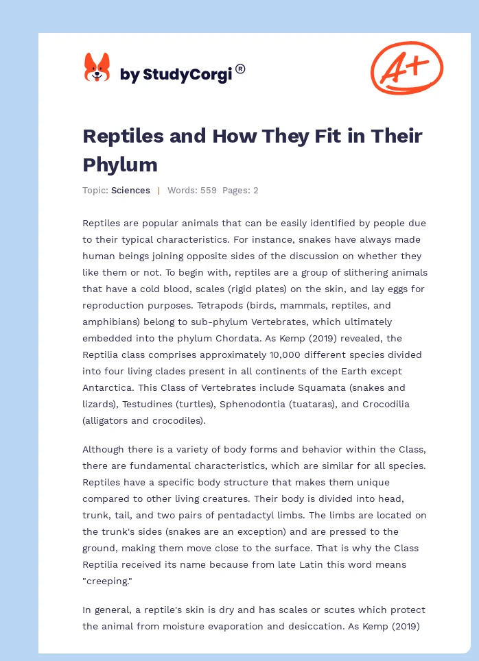 Reptiles and How They Fit in Their Phylum. Page 1