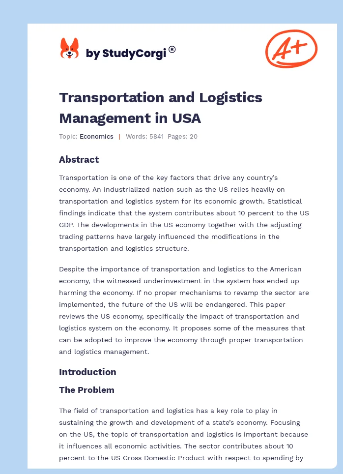 Transportation and Logistics Management in USA. Page 1