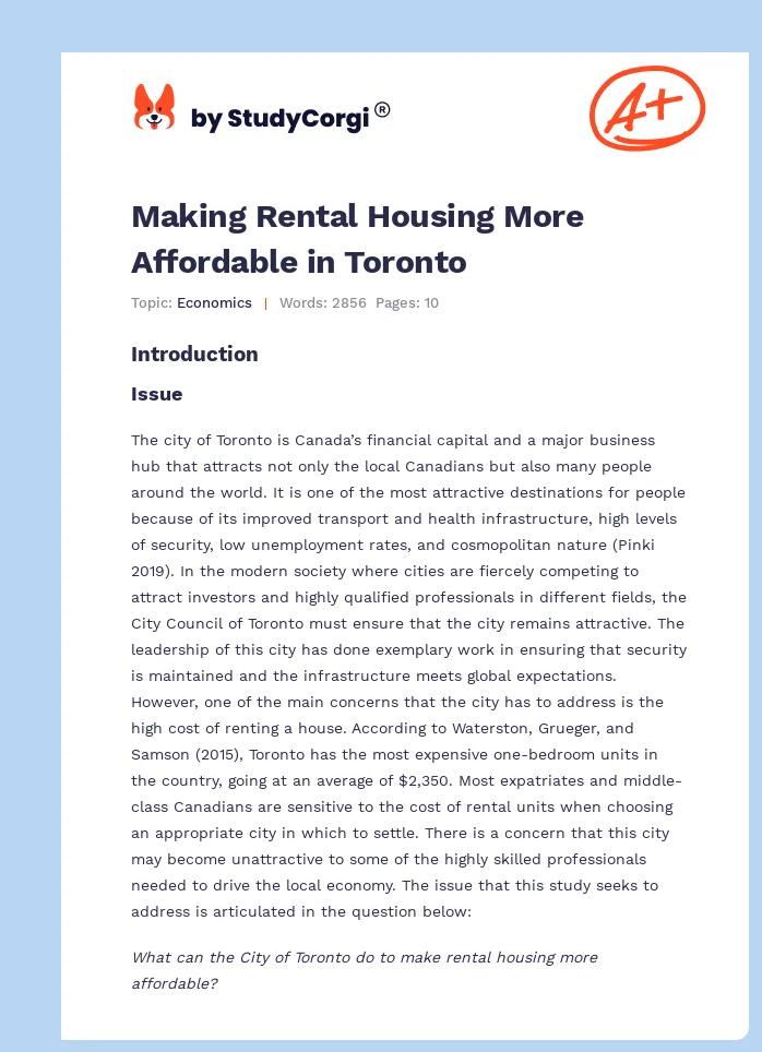 Making Rental Housing More Affordable in Toronto. Page 1