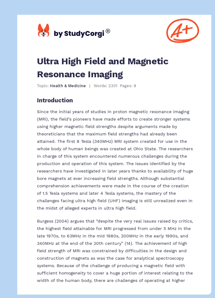 Ultra High Field and Magnetic Resonance Imaging. Page 1
