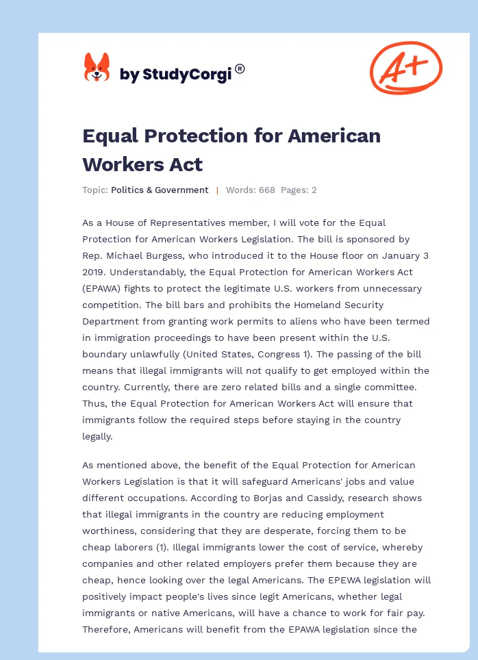 Equal Protection for American Workers Act. Page 1
